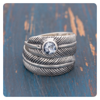 Feather Wrap Silver Ring with Blue Topaz