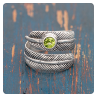 Feather Wrap Silver Ring with Peridot