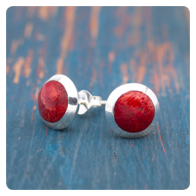 Red Coral Silver Stud Earrings