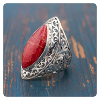 Red Coral Silver Ring 