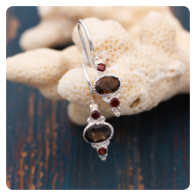 Smoky Quartz and Garnet Silver Earrings