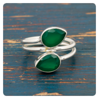 Green Onyx Bypass Silver Ring