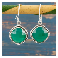 Green Onyx Silver Earrings