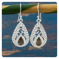 Smoky Quartz Silver Earrings
