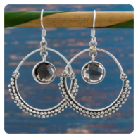 Smoky Quartz Silver Hoop Earrings