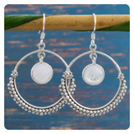 Rainbow Moonstone Silver Hoop Earrings