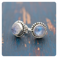 Rainbow Moonstone Silver Stud Earrings