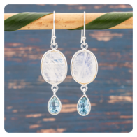 Moonstone and Blue Topaz Silver Drop Earrings