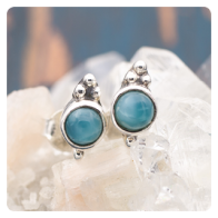 Mini Silver Earrings with Larimar