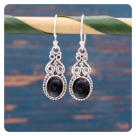 Black Onyx Silver Earrings