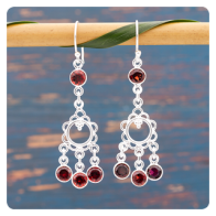Garnet Chandelier Silver Earrings