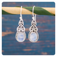 Rainbow Moonstone Silver Earrings