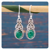Malachite Silver Dangle Earrings