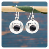 Black Onyx Silver Earrings