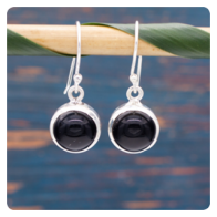 Black Onyx Silver Earrings