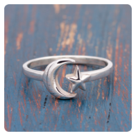 Moon and Star Silver Ring