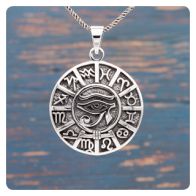 Eye of Ra and Zodiac Wheel Silver Pendant