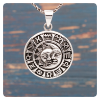 Sun & Moon Zodiac Wheel Silver Pendant