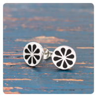 Black Shell Silver Stud Earrings