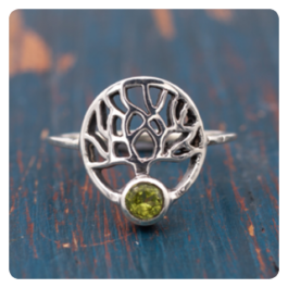 Peridot Tree of Life Silver Ring 