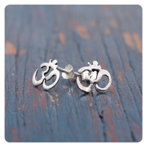 Om Button Silver Earrings