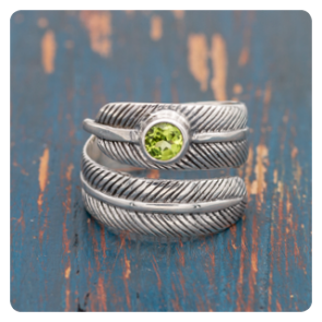 Feather Wrap Silver Ring with Peridot