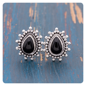 Black Shell Silver Stud Earrings