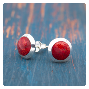 Red Coral Silver Stud Earrings