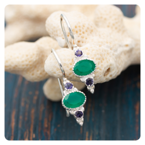 Iolite and Green Onyx Silver Earrings