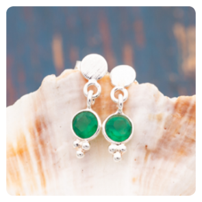 Green Onyx Silver Stud Earrings