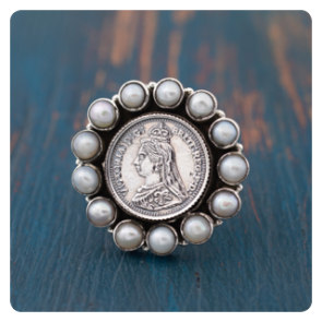 Queen Victoria Silver Ring with Pearls