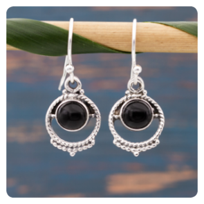 Black Onyx Silver Earrings