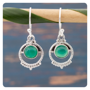 Green Onyx Silver Earrings