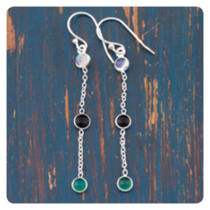 Silver Earrings with Moonstone, Black and Green Onyx