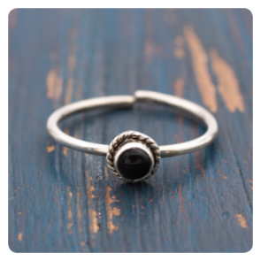 Black Onyx Silver Midi Ring
