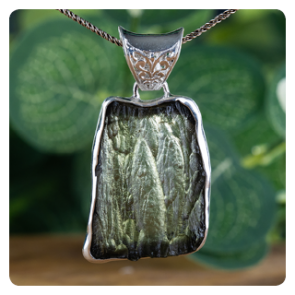 Raw Moldavite Silver Pendant
