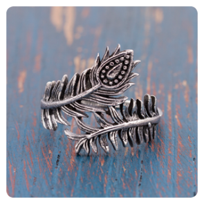 Peacock Feather Silver Ring